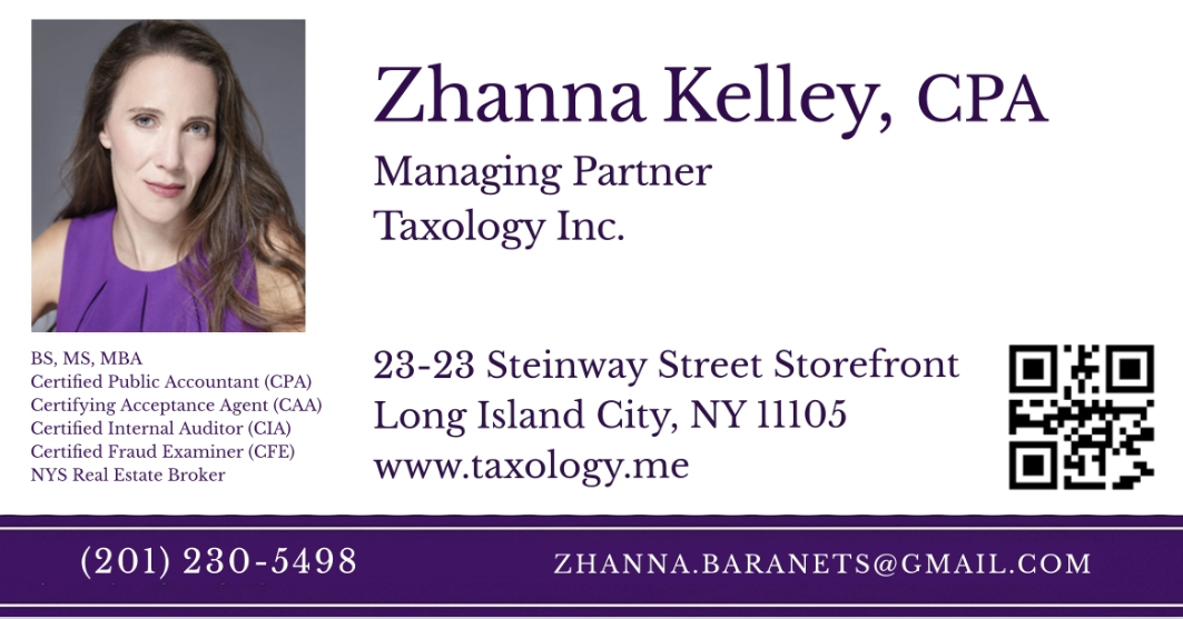 Zhanna Kelley, CPA — Taxology Inc. digital business card